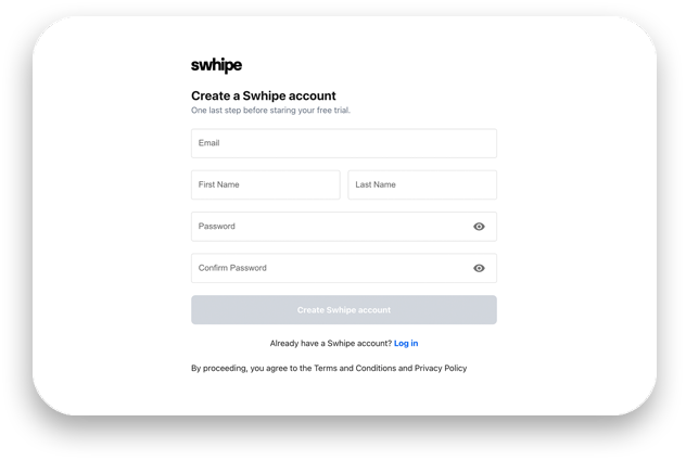 Swhipe manage portal - signing up